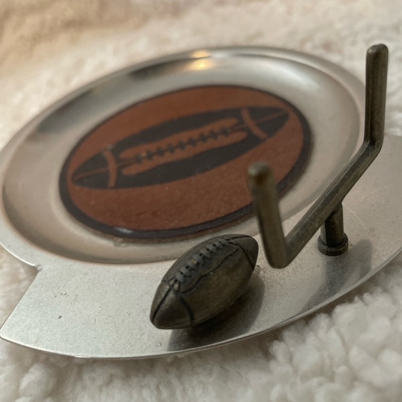 Stainless Steel Drink Or Beer coaster w/ Metal Football & Goal Post Felt Bottom - Picture 2 of 3